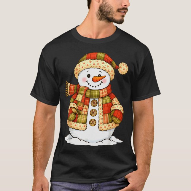 Patchwork Snowman Retro Funny Snowman Holiday Chri T-Shirt (Vorderseite)