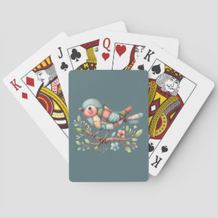 Patchwork Songbird auf der blühenden Zweigstelle Spielkarten