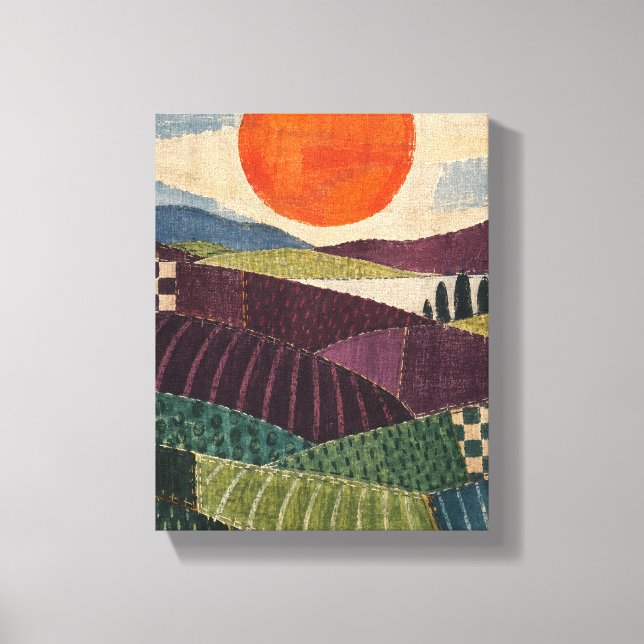 Patchwork-Sonne über Pflaumenfeldern - Textile Vol Leinwanddruck (Vorderseite)