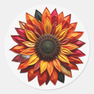 Patchwork Sonnenblume in Sunset Colors Runder Aufkleber