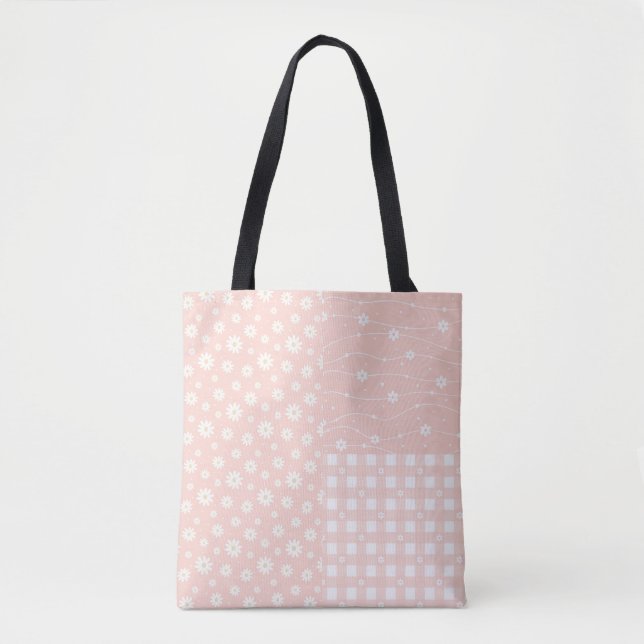 Patchwork Spring Pastell Pink Muster Tote Beutel Tasche (Vorderseite)