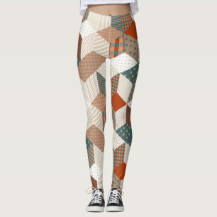 Patchwork Stars Vintag Brown Green Leggings