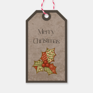 Patchwork-Stechpalme in Weihnachtsfarben Geschenka Geschenkanhänger