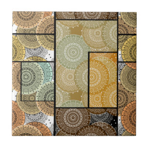 Patchwork Steppdecke Keramik Fliesen Kreise Mandal