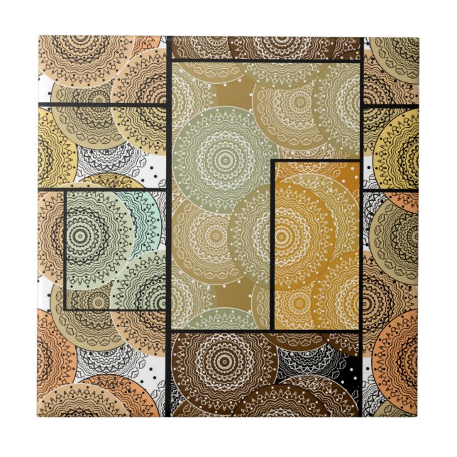 Patchwork Steppdecke Keramik Fliesen Kreise Mandal (Vorderseite)