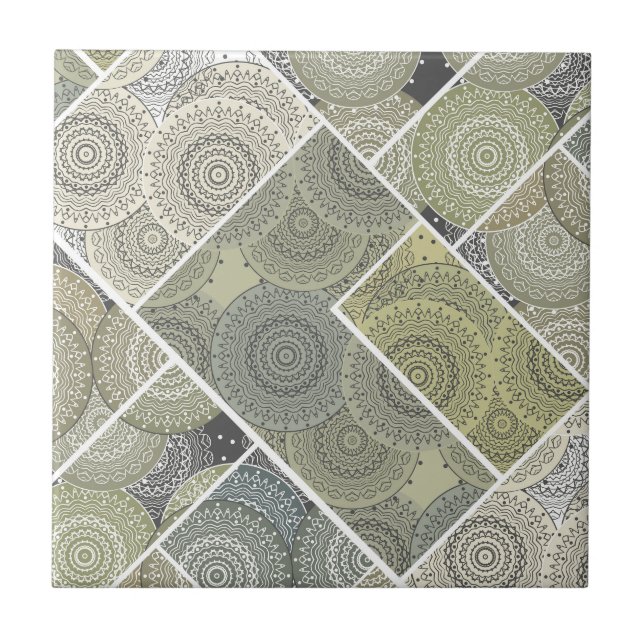 Patchwork Steppdecke Keramik Fliesen Kreise Mandal (Vorderseite)