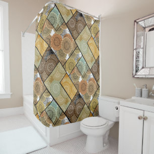 Patchwork Steppdecke Keramik Fliesen Kreise Mandal Duschvorhang