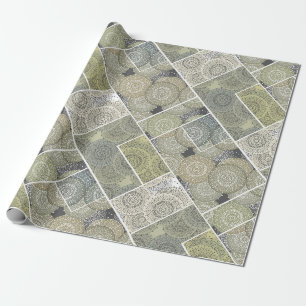 Patchwork Steppdecke Keramik Fliesen Kreise Mandal Geschenkpapier