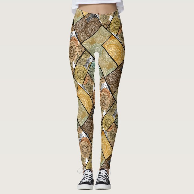Patchwork Steppdecke Keramik Fliesen Kreise Mandal Leggings (Vorderseite)