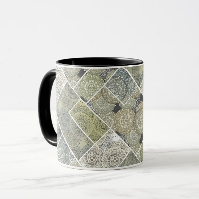 Patchwork Steppdecke Keramik Fliesen Kreise Mandal Tasse (Vorderseite Links)