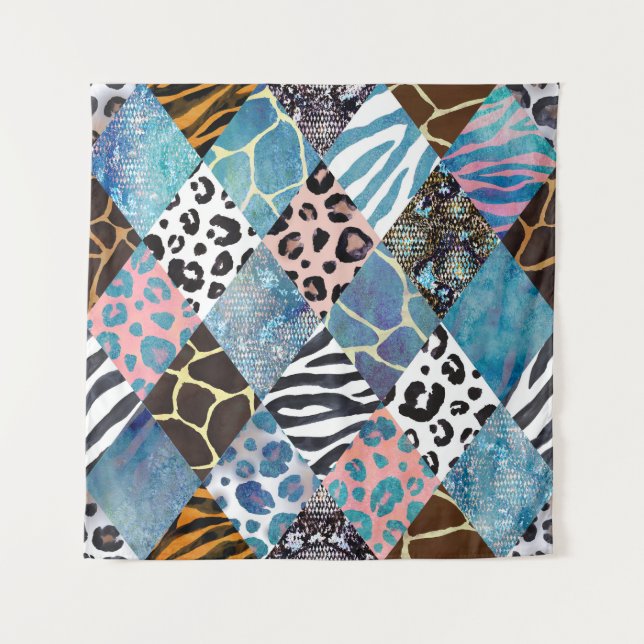 Patchwork-Stil, Aquarellmuster. Wandteppich (Vorderseite)