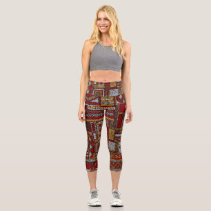 Patchwork-Stil bestickter ethnischer Druck Capri Leggings