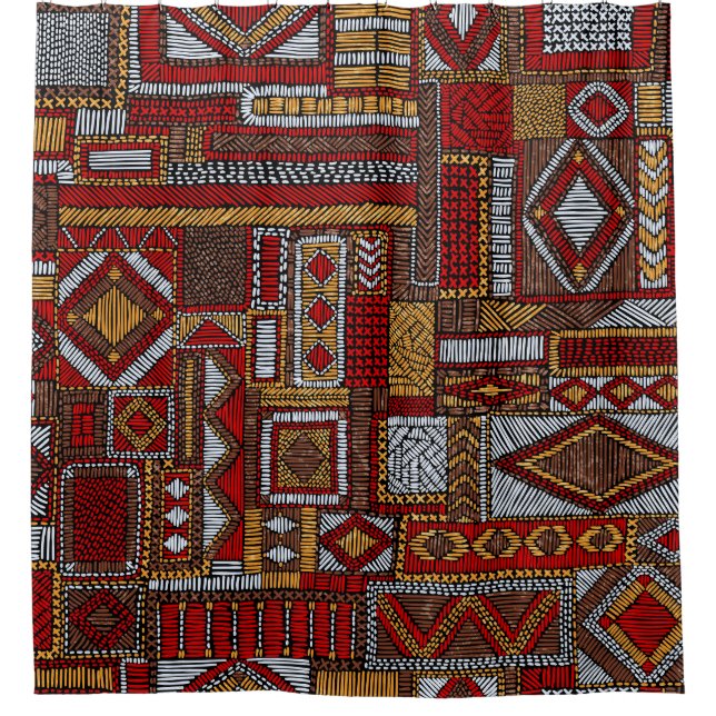 Patchwork-Stil bestickter ethnischer Druck Duschvorhang (Vorderseite)