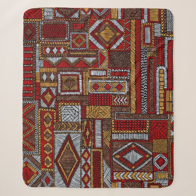 Patchwork-Stil bestickter ethnischer Druck Sherpadecke (Vorderseite)