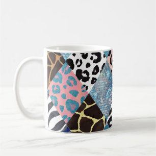 Patchwork-Stil, Wasserfarben-Collage-Muster. Kaffeetasse