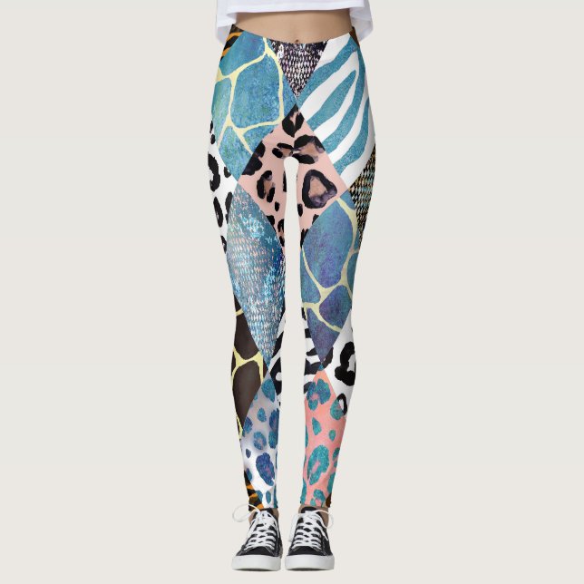 Patchwork-Stil, Wasserfarben-Collage-Muster. Leggings (Vorderseite)