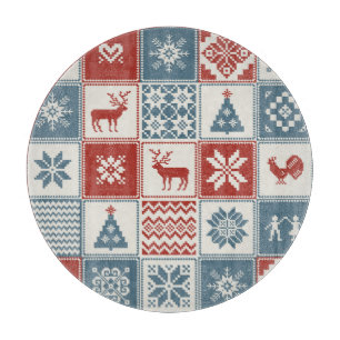Patchwork-Stil: Weihnachtliches Ornamentmuster Schneidebrett