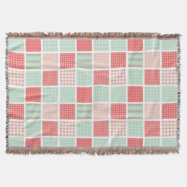 Patchwork Stilmuster Rot und Blau Quadrate Muster Decke (Vorderseite)