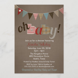 Patchwork Stitch Rustic Quilt Banner Babydusche Einladung