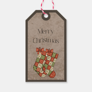 Patchwork-Strümpfe in Weihnachtsfarben Geschenk-An Geschenkanhänger