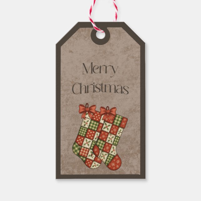 Patchwork-Strümpfe in Weihnachtsfarben Geschenk-An Geschenkanhänger (Vorderseite)