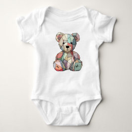 Patchwork Style Baby Bear & Heart Motif Baby Strampler