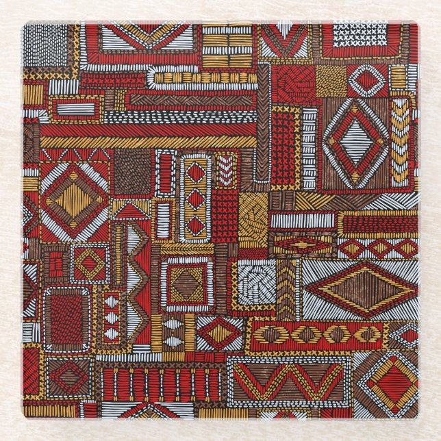Patchwork Style bestickt Ethnic Print Glasuntersetzer (Vorderseite)