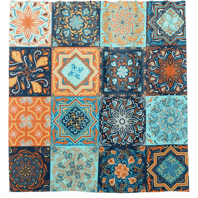 Patchwork Style. Nahtloses Muster aus 16 dekorativ Duschvorhang (Vorderseite)