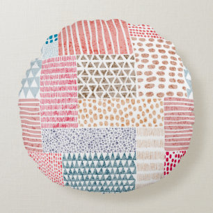 Patchwork Style Niedlich Doodle Muster Rundes Kissen