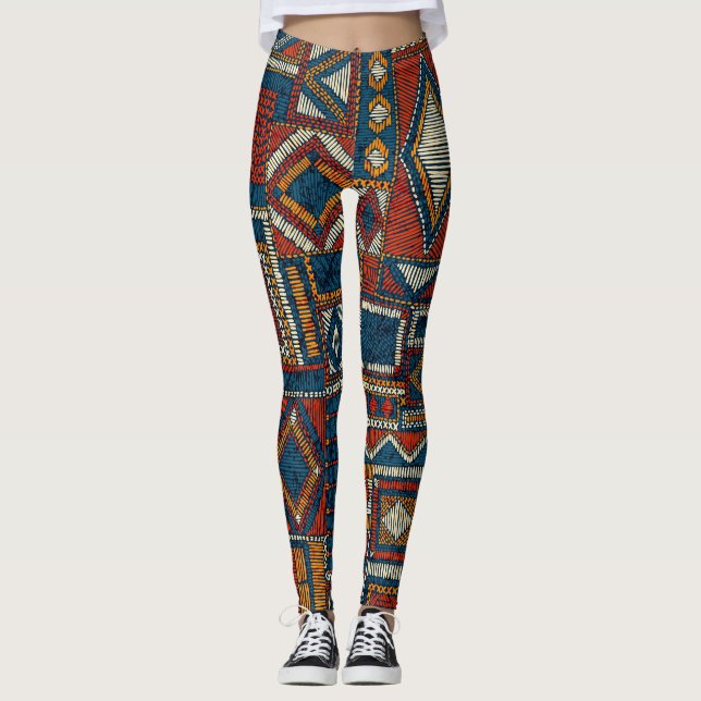 Patchwork Style Stilbestickt Vintag Leggings (Vorderseite)