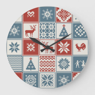 Patchwork Style: Weihnachts-Ziermuster Große Wanduhr