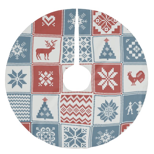 Patchwork Style: Weihnachts-Ziermuster Polyester Weihnachtsbaumdecke (Vorderseite)