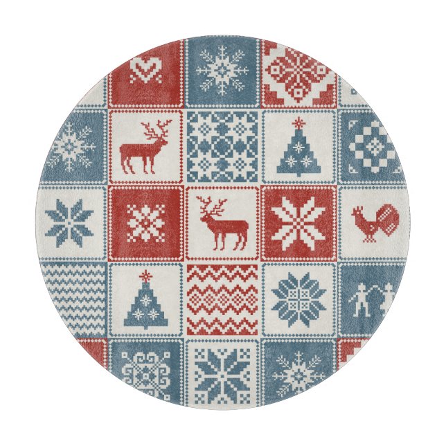 Patchwork Style: Weihnachts-Ziermuster Schneidebrett (Vorderseite)