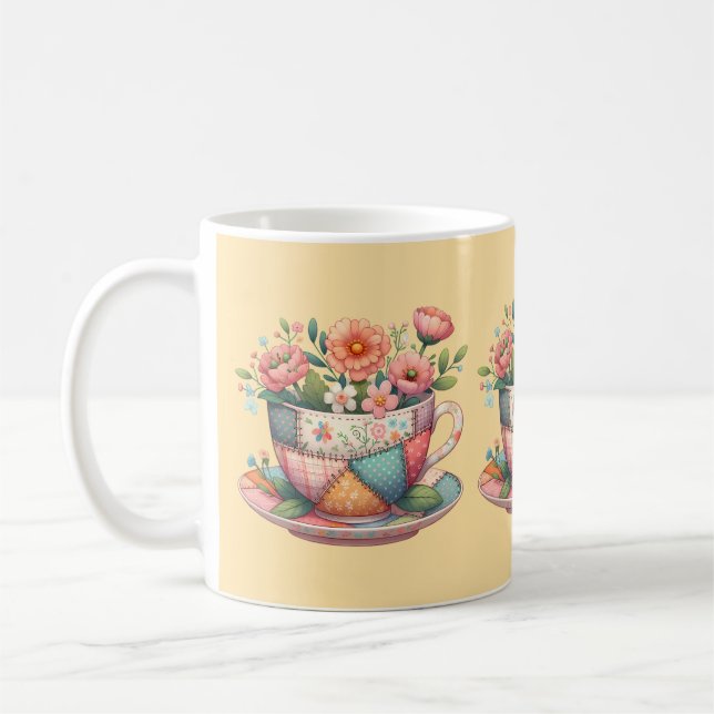 Patchwork-Teacup mit Whimsical-Blume Kaffeetasse (Links)