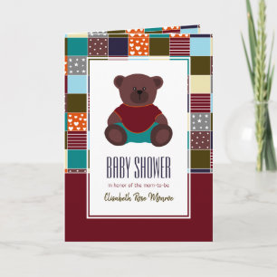 Patchwork Teddy Bear, Baby shower Invitation