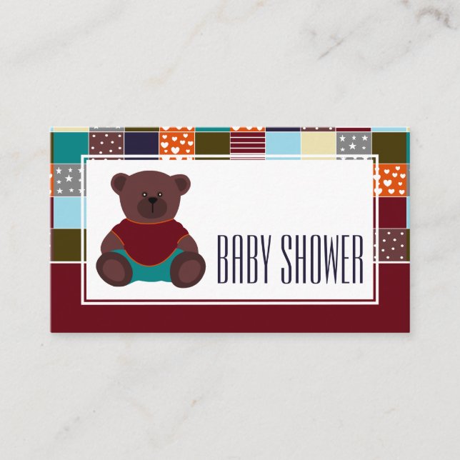 Patchwork Teddy Bear, Baby shower Invitation de bi (Devant)