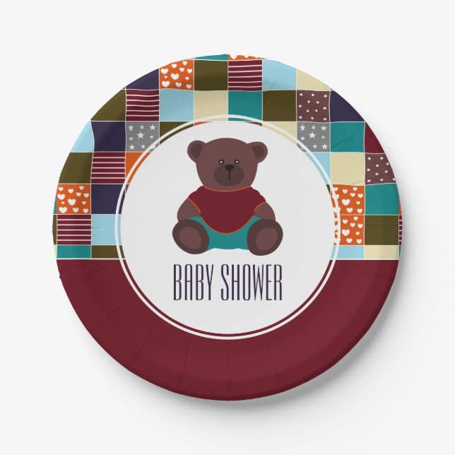 Patchwork Teddy Bear, Babydusche Pappteller (Vorderseite)