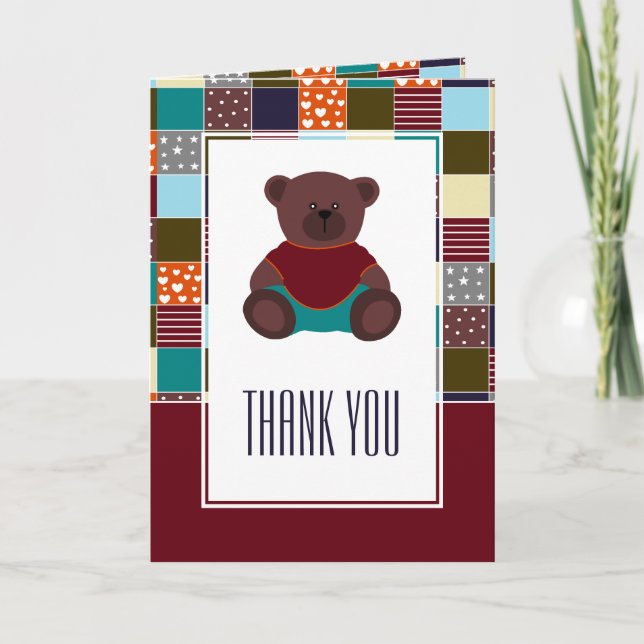 Patchwork Teddy Bear, Babydusche Vielen Dank Dankeskarte (Vorderseite)