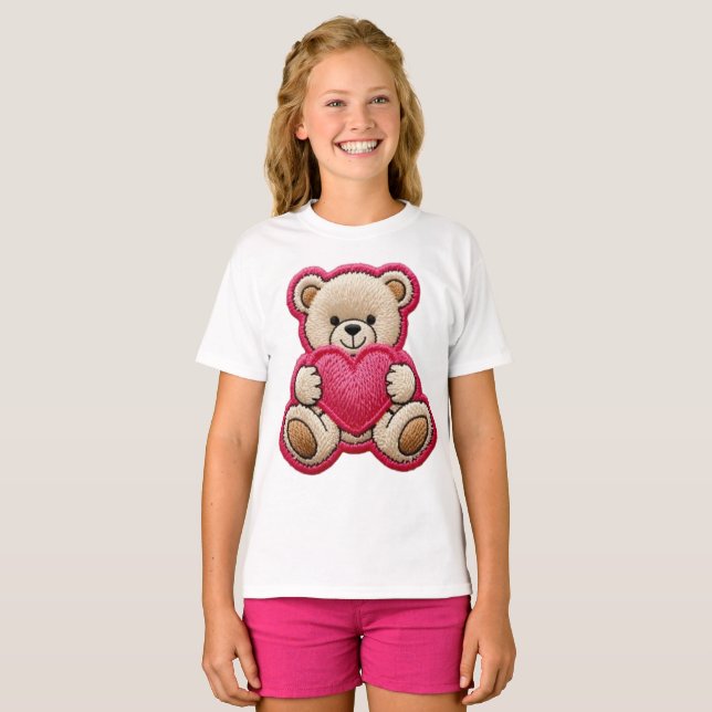 Patchwork-Teddybär mit Herz T-Shirt (Vorne ganz)