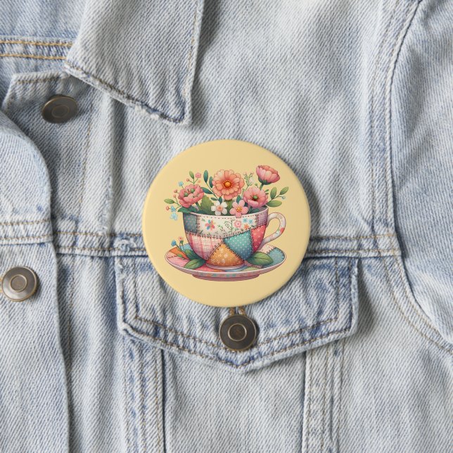 Patchwork-Teetasse mit fantastischen Blumen Button (Beispiel)