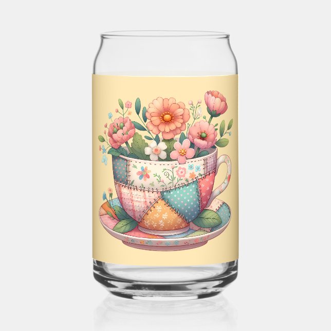 Patchwork-Teetasse mit fantastischen Blumen Dosenglas (Vorderseite)