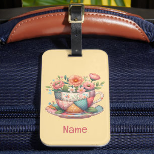 Patchwork-Teetasse mit fantastischen Blumen Gepäckanhänger
