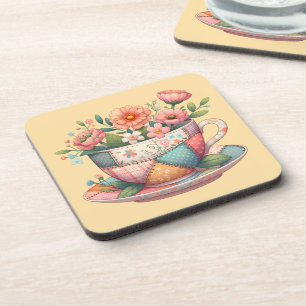Patchwork-Teetasse mit fantastischen Blumen Getränkeuntersetzer