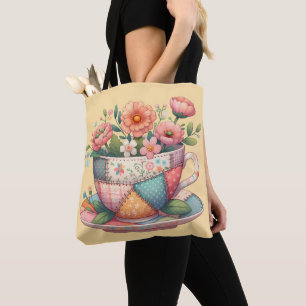 Patchwork-Teetasse mit fantastischen Blumen Tasche