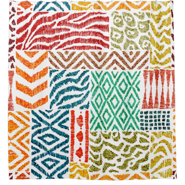 Patchwork Texturen: HandGezeichnet Tierdrucke Duschvorhang (Vorderseite)