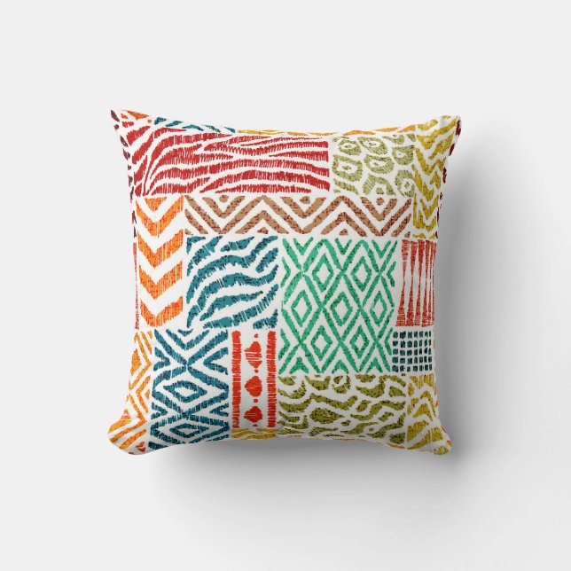 Patchwork Texturen: HandGezeichnet Tierdrucke Kissen (Vorderseite)