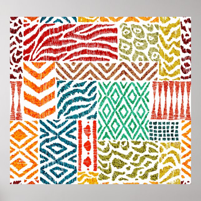 Patchwork Texturen: HandGezeichnet Tierdrucke Poster (Vorne)