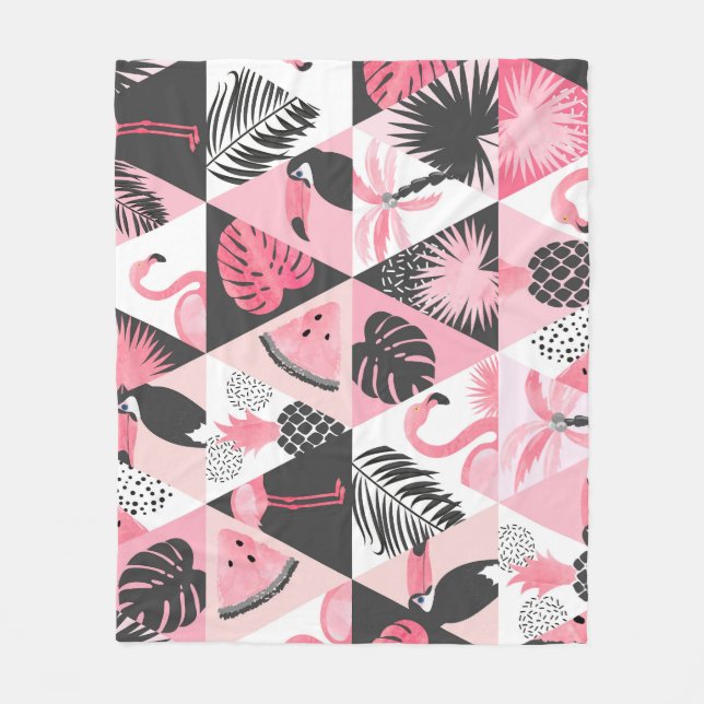 Patchwork Tropical: Flamingo Watermelon Nahtlos. Fleecedecke (Vorderseite)