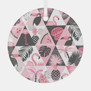 Patchwork Tropical: Flamingo Watermelon Nahtlos. Ornament Aus Glas