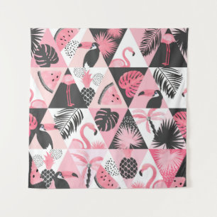 Patchwork Tropical: Flamingo Watermelon Nahtlos. Wandteppich
